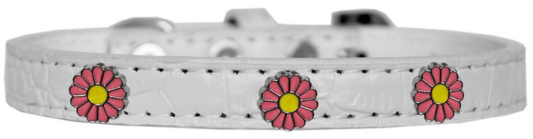 Pink Daisy Widget Croc Dog Collar White Size 16